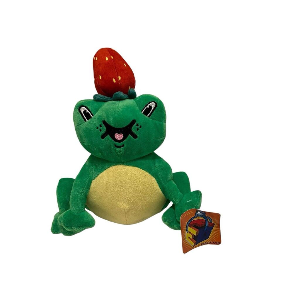 Ideal Toys Direct Green Frog with Strawberry on Head Plush 11" Stuffed Toy